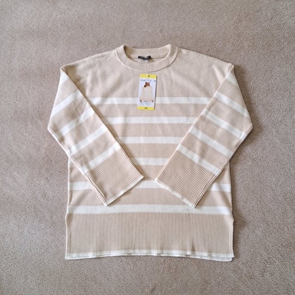 New! Matty M Tunic Sweater Women's Small Cream Beige Striped Knit Oversized - Picture 15 of 16